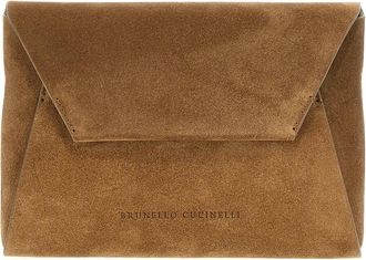 Brunello Cucinelli Monili Suede Clutch - Dames - Clutches - Bruin - ONE Size - Leer - Tassen