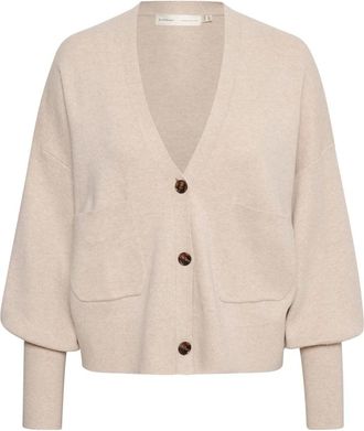 Inwear Vrouwelijke Vest met V-hals en Knopen - Dames - Vesten - Beige - Xs/S - Katoen - Truien & Vesten