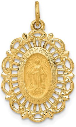 Diamond2Deal 14k Gold and Satin Solid Miraculous Medal Scalloped Edge Oval Pendant