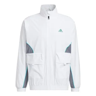 adidas Mens adidas Logo Printing Pattern Splicing Stand Collar Zipper Jacket White HM5146