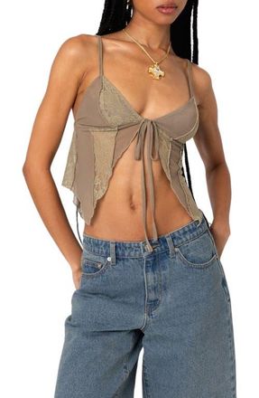 Edikted Patchwork Lace Camisole in Olive at Nordstrom, Size X-Small