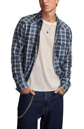Lucky Brand Plaid Cotton Dobby Snap-Up Western Shirt in Indigo Multi at Nordstrom, Size Xx-Large