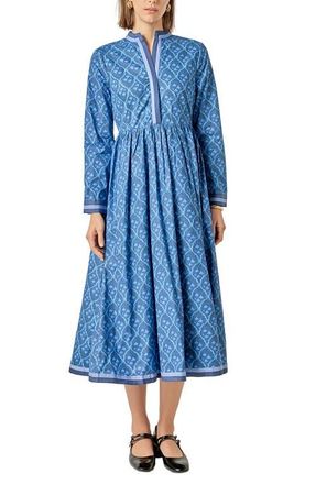 English Factory Stripe Trim Long Sleeve Midi Dress in Navy at Nordstrom, Size X-Small