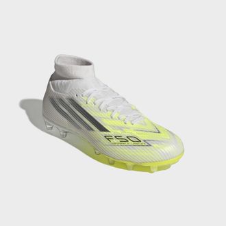 adidas Fussballschuh ADIDAS PERFORMANCE F50 SPARKFUSION LEAGUE MID CUT FG/AG, Damen, Gr. 38,5, cloud wei&szlig;, iron metallic, hi, res gelb, Synthetik, Textil, Sc