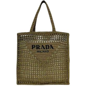 Prada Pre-owned Tote Bags, female, Green, Size: ONE SIZE Pre-owned Raffia Tote Bag