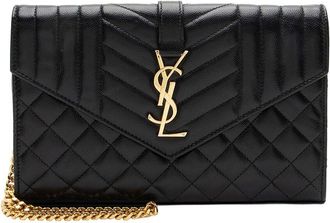 Saint Laurent Black Mixed Matelasse Grain De Poudre Leather Monogram Chain Wallet (Authentic Pre-Loved)