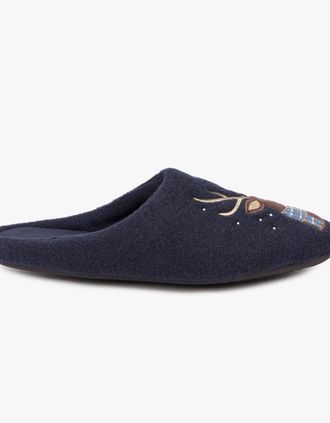 Totes Mens Totes Isotoner NOVELTY STAG Mens Mule Slippers Blue - Size: 8/8.5/9