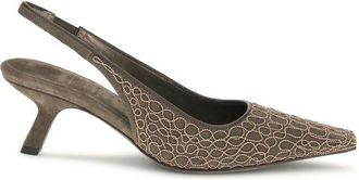 Brunello Cucinelli Brunello Cucinelli Womens Slingback Patterned Heels - Grey Leather - Size EU 37