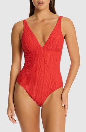 Sea Level Australia Caracus Textured One-Piece Swimsuit in Spice Red at Nordstrom Rack, Size 12