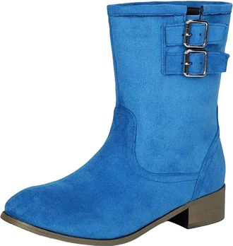 Generic Womens Leisure Ankle Boots Round Toe Med Chunky Heel Slip On Design With A Decorative Buckle Casual Daily Booties