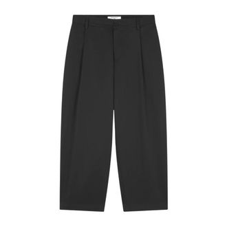 Maison Kitsun&eacute; Cropped Pleated Chino Trousers - male - Maison Kitsun&eacute; - Wide Trousers - Black - S - Trousers