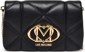 Love Moschino Black Geometric Quilted Polyurethane Shoulder Bag