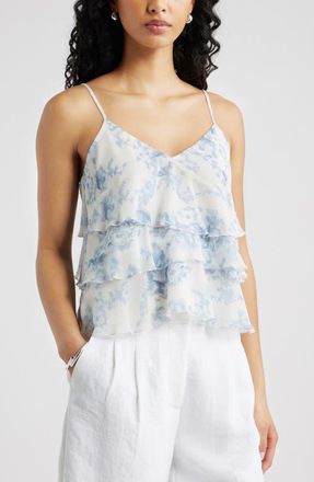 Open Edit Ruffle Tiered Camisole in Blue Tapestry Blur at Nordstrom, Size Xx-Small