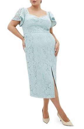City Chic Maisie Flutter Sleeve Lace Dress in Ether at Nordstrom Rack, Size Xs/14W