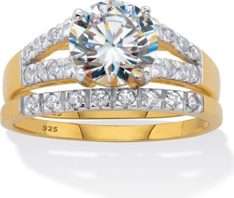 Palm Beach Jewelry 2.30 Cttw. Round-Cut CZ Two Tone Gold-Plated Sterling Silver Bridal Ring Set