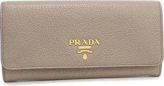 Prada Gray Leather Long Wallet (Bi-Fold) (Pre-Owned)