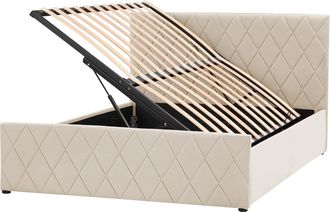 Beliani Cama Con Somier De Terciopelo Beige 140 X 200 Cm Almacenaje Cabecero Rochefort