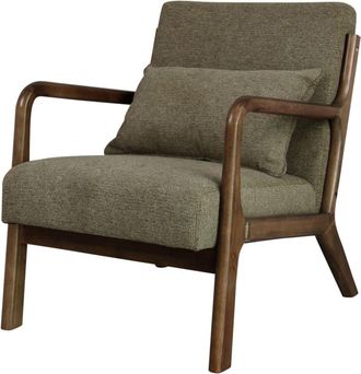 Moloo de tela verde y madera te&ntilde;ida de nogal