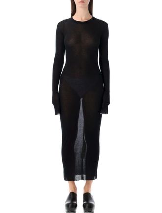 Rick Owens Black Ribbed Long-sleeve Midi Dress