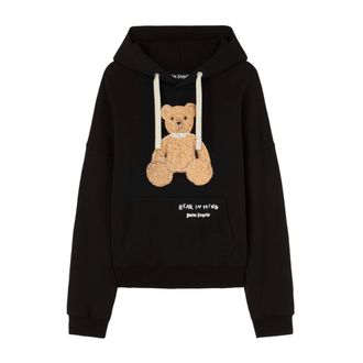 Palm Angels Hoodies, male, Black, Size: L Black Logo Print Hooded Sweater