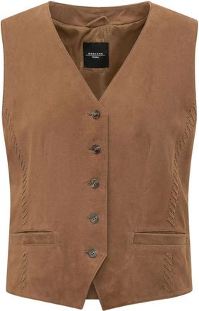 Max Mara Jassen, Dames, Bruin, S, Leer, Mouwloze Vest met V-hals