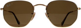 Ray-Ban Zonnebril Hexagonal 3548N 001/57 Goudbruin Gepolariseerd 51mm