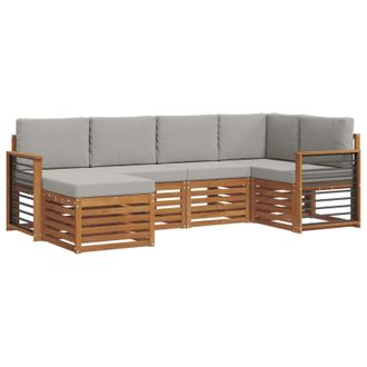 vidaXL Conjunto De Sof&aacute; Seccional Con Coj&iacute;n 6 Pcs Gris Natural Y Claro Vidaxl