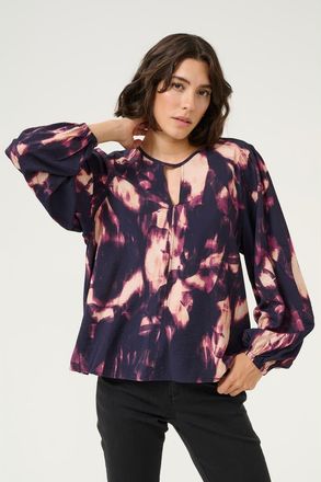 Kaffe Kadunora Cutout Neck Casual Fit Blouse in Purple Blurry at Nordstrom, Size 14