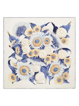 Ferragamo Sunflower-print silk scarf - women - Silk - One Size - Neutrals
