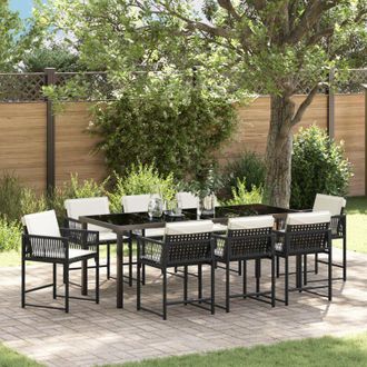 vidaXL Conjunto De Comedor De Jard&iacute;n 9 Pcs Negro Rat&aacute;n Sint&eacute;tico Vidaxl
