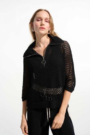 Joseph Ribkoff Vicscose Blend Boxy Sweater Knit With Zipped Neckline in Black at Nordstrom, Size X-Large