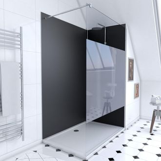 Aurlane Pack Ducha 90x120 - Paneles Negro/cromato + Plato + Mampara Esmerilada