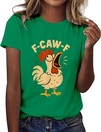 Generic F-CAW-F Funny T-Shirt for Womens Scream Chicken Humor Summer Tops Crazy Screaming Chicken F CAW F Tshirts Short Sleeve Crew Neck Tee Shirts Female Str