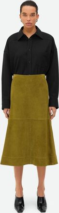Bottega Veneta Womens Leather Midi Skirt - Khaki - Size EU 38 (Womens)
