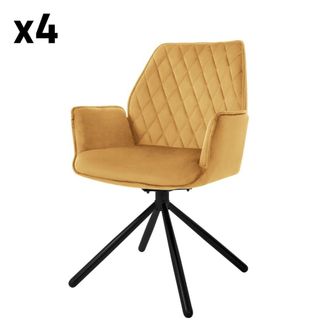 ML Design Lote de 4 sillas giratorias 180° de terciopelo, amarillo mostaza