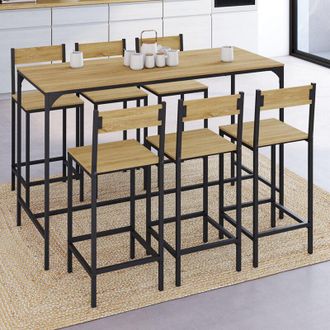 IDMarket Detroit Conjunto De Mesa De Bar De 150 Cm De Altura Y 6 Sillas De Bar De Dise&ntilde;o Industrial