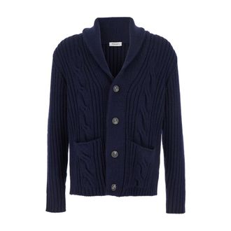 KANGRA Cardigans, male, Blue, Size: 3XL Buttoned Cardigan with Cable Knit Detail