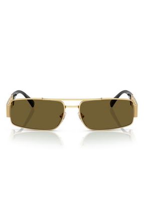 Versace 60mm Rectangular Sunglasses in Gold /Dark Brown at Nordstrom