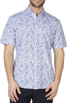 Tailorbyrd Floral Paisley Short Sleeve Shirt in Delft Blue at Nordstrom Rack, Size Medium