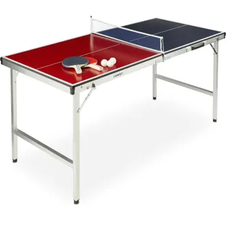 Relaxdays Relaxdays Mesa Ping Pong Plegable, Set Con 2 Palas, Red Y 3 Pelotas, Dm Y Aluminio, 67,5 X 151 X 67,5 Cm, Azul Y Rojo
