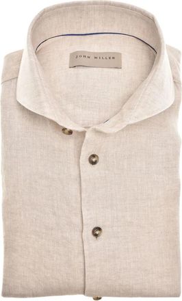 John Miller Slim Fit Linnen Overhemd - Heren - Casual Overhemden - Beige - L - Linnen - Overhemden