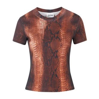 Jean Paul Gaultier T-Shirts, female, Brown, Size: L Ribbed Cotton T-Shirt Printed Python