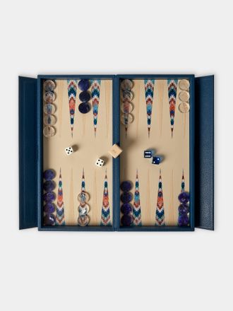 Alexandra Llewellyn Blue Aztec Leather Travel Backgammon Set