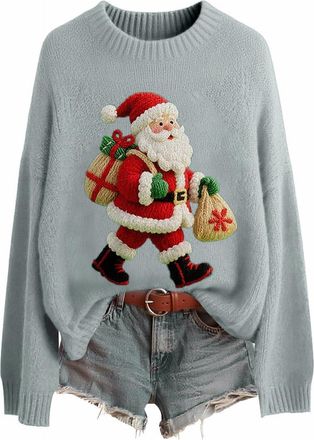 Generic Xmas Jumpers for Women UK Fashion 3D Print Womens Knitted Jumpers Long Sleeves Ladies Chritmas Jumpers for Women UK Sweaters Winter Warm Sweaters Comf