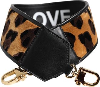Dolce & Gabbana Womens Black Leopard Print Reversible Bag Shoulder Strap And Brown Cotton
