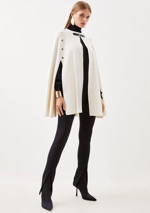 Karen Millen Popper Detail Knit Cape Coat in Cream at Nordstrom, Size X-Small