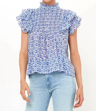 Oliphant Pintuck Ruffle Top In Veranda Blue