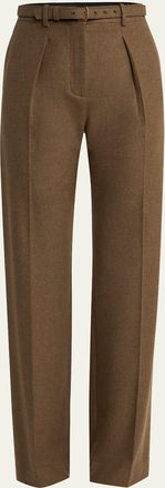 Loro Piana Edward Pintuck Belted Wool Cashmere Trousers