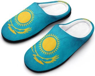 Generic Kazakhstan Flag Mens Cozy Cotton Slippers with Memory Foam Lightweight Anti-skid House Shoes for Indoor Outdoor