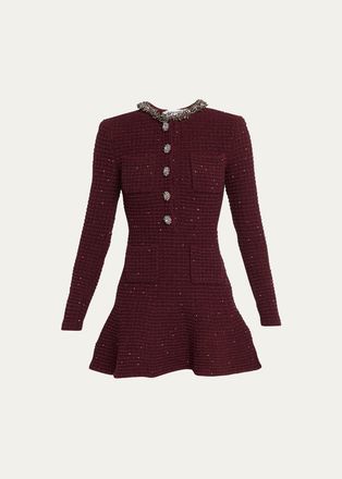 Self Portrait Metallic Boucle-Knit Mini Dress